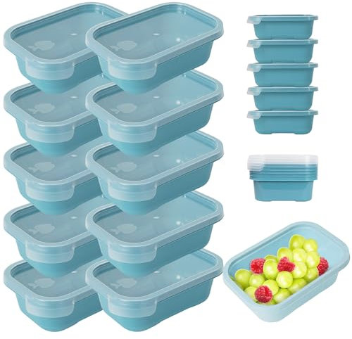 Mypicompany. Contenitori ermetici per alimenti, 10 pezzi (10 x 500 ml). Contenitori per alimenti adatti per microonde e lavastoviglie. Contenitori in plastica con coperchio colore blu.