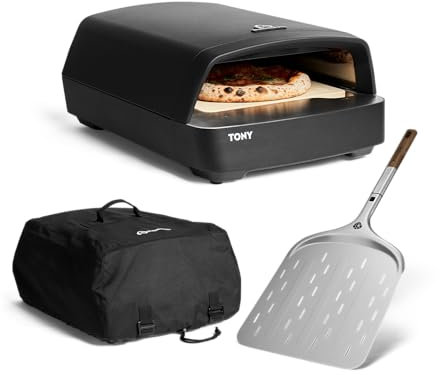 BURNHARD Four à pizza à gaz TONY 450 °C, Four d'extérieur portable de 5,9 kW (58,5 x 47,7 x 24,8 cm), inclus : pelle à pizza, housse de transport, pierre à pizza en cordiérite
