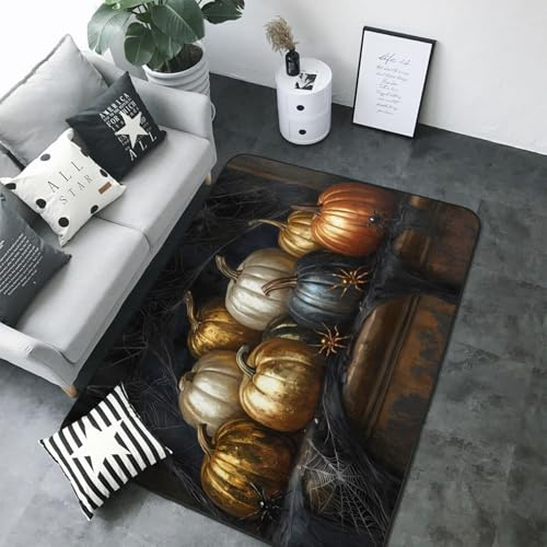 Alfombra de calabaza pintada metálica para Halloween, para salón, dormitorio, interior, dormitorio, decoración, estética, 12,7 x 17,8 cm, suave, lavable, antideslizante