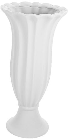 ORFOFE Vase Commémoratif en Céramique Résistant Aux Intempéries Grosse Taille Gris Blanc Pot De Fleurs De Cimetière pour Tombe Décor Funéraire Extérieur