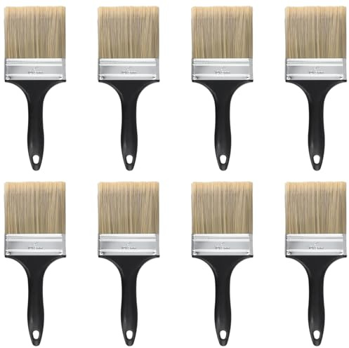 SOUJAP 8 PCS 4 Inch Paint Brush, 100mm Professional Chip Paint Brushes with Short Plastic Handle for Home Furniture Fences Wall