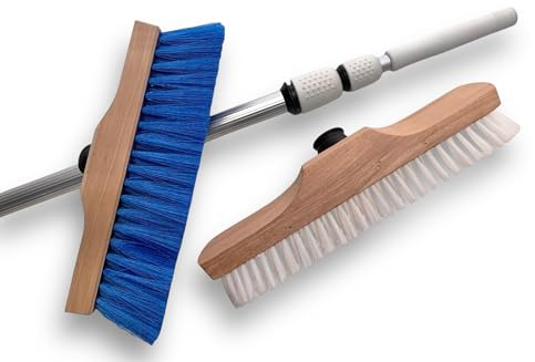 Kibros Balai Brosse télescopique 3,80 m Lave-Pont toiture Panneau Solaire | Brosse lave-pont Rilsan synthétique, manche télescopique 3,80 m aluminium, nettoyage toitures panneaux solaires.