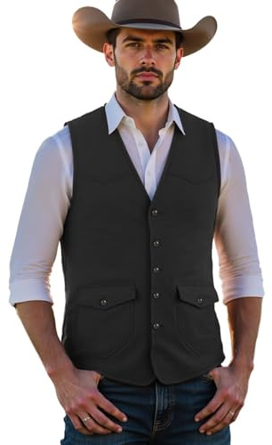 Solovedress Herren Wildleder Anzug Weste Regular Fit Jahrgang Soft Kunstleder Western Cowboy Weste