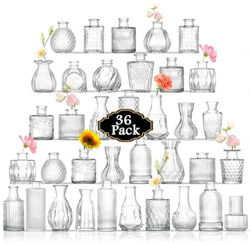 ROLLSCERAY Bud Vases in Bulk 36, Vaso di vetro per centrotavola, Piccolo vaso per fiori, Piccoli vasi di fiori per centrotavola, Mini vasi, Vaso vintage, Vasi trasparenti per la decorazione della