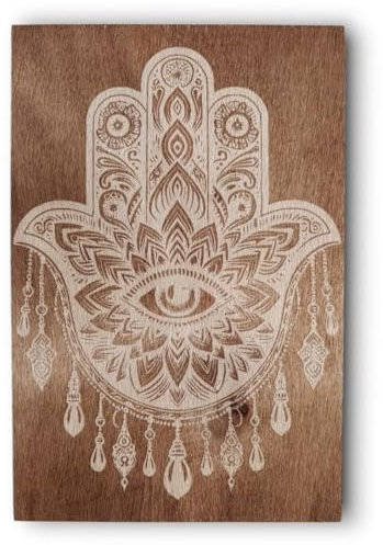 Quadro Mano di Fatima in Legno | Decorazione da Parete Spirituale e Protettiva | Arte Boho, Zen e Feng Shui | Quadro Decorativo Intagliato con Supporto da Appendere per Soggiorno, Camera o Studio