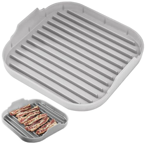 Bacon Cooker for Microwave Oven Food-Grade Silicone Microwave Bacon Tray Non Stick Tray with Grooves Dishwasher Safe Easy Maker 9.8x9.8x2 Inch Grey