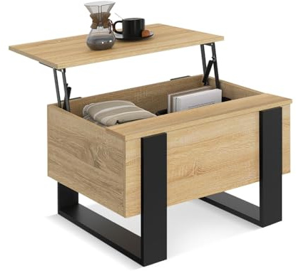 IDMarket - Quadratischer Couchtisch mit hochklappbarer Platte 70 cm Phoenix Holz und Schwarz
