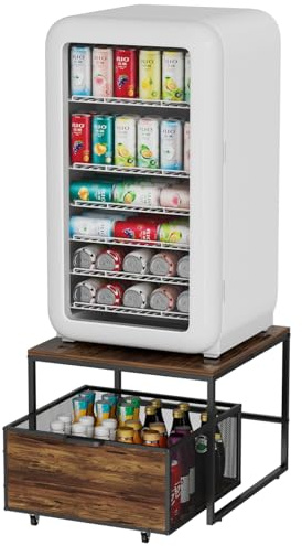 VyGrow Fridge Stand with Storage and Wheels, Heavy Duty Wooden Mini Fridge Stand with Portable Rolling Drawer Basket for Home, Kitchen, Room, Office, Shop, 50 x 50 x 40 cm, Black