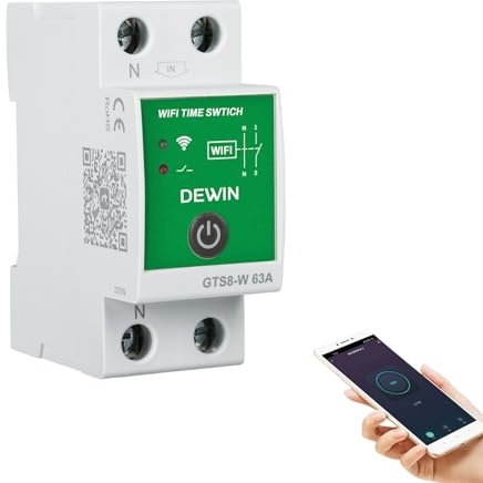 DEWIN WiFi Temporizador Inteligente, 2P CA 230V 63A Rele WiFi Interruptor Inteligente Tuya App Control Temporizador con Programación Instalación en Carril DIN GTS8-W