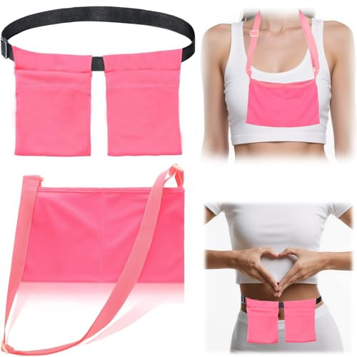 Mastectomy Drain for Shower Adjustable with Shower Bag & Drainage Pouch, Pink Post-Mastectomy Must Haves for Tummy Tuck Recovery Supplies (Two Pockets