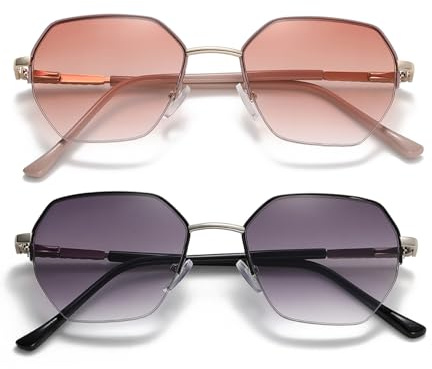 Hubeye Occhiali da lettura da Sole da Donna alla Moda con le Lenti Gradienti Montatura Metallo Occhiali blocca UV400 anti luce blu 1.00