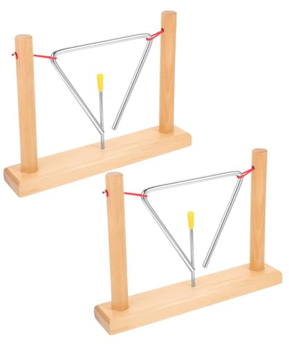 Kisangel 2 Satz Metall Triangel Schlaginstrument mit Klöppeln und Holzständern Mittelgroßes Percussion Dreieck für Kinder Anfänger und Musiktraining