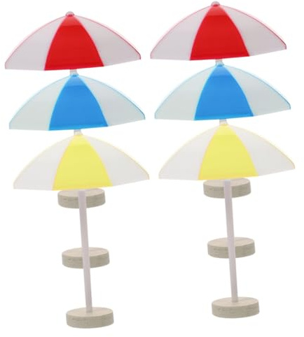 Warmhm 6pcs Mini Beach Umbrellas for Doll House Decor Micro Landscape Sunshade Ornaments in Red Blue Yellow Resin Miniature Outdoor Scene Accessories for Garden Party Window Display