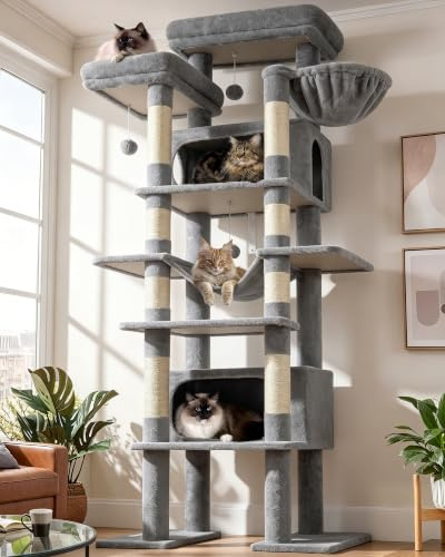 Globlazer F83B Árbol Rascador para Grande Gatos XXL 213 cm Estable Interior | Estable Torre Multinivel Más 2 Metros con 2 Grande Nidos Plataformas, Fácil Montar, Lujo para 3-5 Grande Vario Gatos Adultos