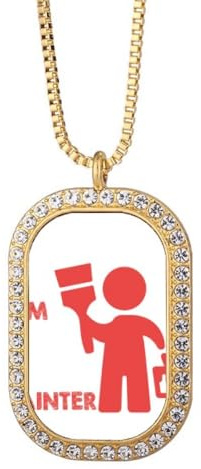 no/no Paint Painter Painting Job Necklace Pendant Diamond Crystal Golden Jewelry