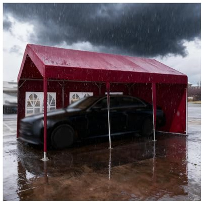 Wetterfeste Metallcarports Für Den Außenbereich, Große Carport-Zelte Mit Verstärktem Rahmen Für Traktoren, LKWs, Wohnmobile Und SUVs(Red,9.8x16.4x6.5 ft)
