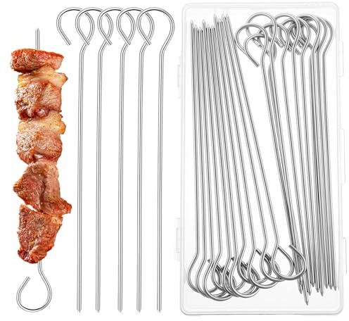 20 pinchos de metal para asar a la parrilla, pinchos de acero inoxidable de 6 pulgadas con caja de almacenamiento reutilizables de metal para barbacoa, brochetas para carne, camarones, pollo, frutas