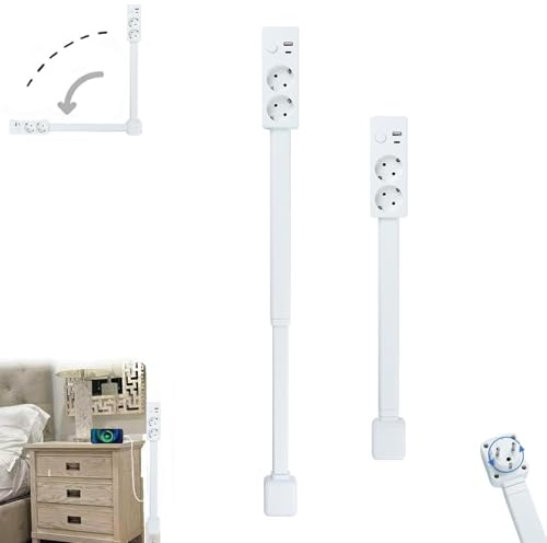 Prise Extensible Derriere Meuble,Prise tournante Extensible,Expandable Socket Behind Furniture,erweiterbare steckdosenleiste,rotatives à 180°,avec Ports USB-A,USB-C et 2 Prises Secteur, de 47 à 67 cm