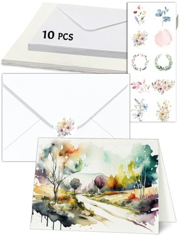 10 Sets Blank Cards and Envelopes, 4 x 6” Postcard Watercolour Paper 300GSM
