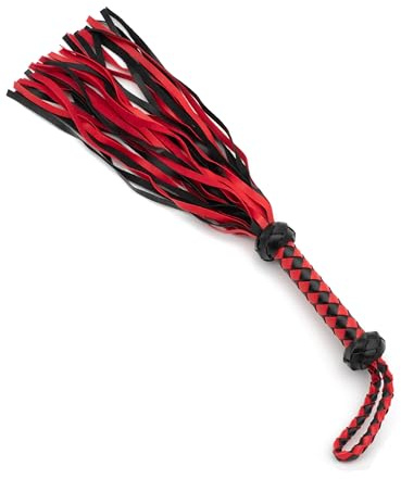 BONDAGERIE® Frusta nero e rosso, frustino con disegni rombì sul manico, gatto 9 code flògger