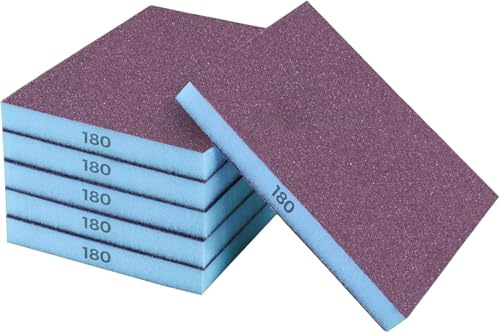 6 Pcs Sanding Sponges 180 Grit, Washable and Reusable Sanding Block, Wet Dry Sand Paper Pack Sanding Pads for Wood, Metal, Plastic, Drywall Grinding and Polishing
