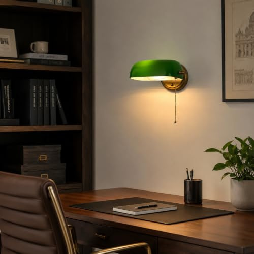 Alpinaluz Banker Wall Light E27 Green Glass with Bronze Base, Tilting