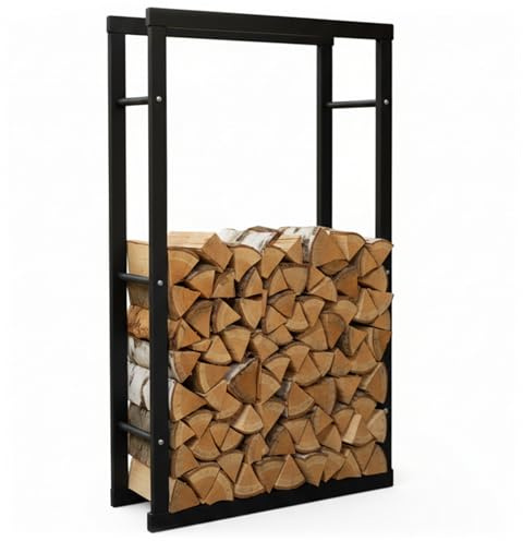 Zelsius Kaminholzregal | 60 x 25 x 150 cm - schwarz | Brennholzlager Metall, Kaminholzständer, Regal für Feuerholz, Kaminzubehör | Kaminholzregal für Innen und Außen