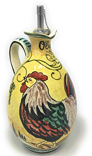 CERAMICHE D'ARTE PARRINI- Ceramica italiana artistica, ampolla olio decorazione gallo, dipinto a mano, made in ITALY Toscana