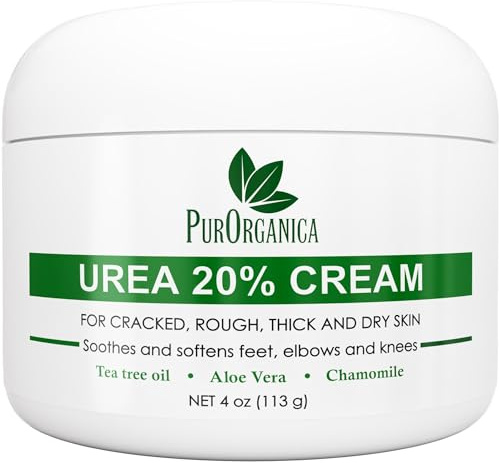 PurOrganica Urea 20% Healing Cream 4 oz - Best Callus Remover - Moisturizes and Rehydrates Hands, Feet and Knees to a Healthy Appearance - Soothes and Softens Thick, Cracked, Rough Dead and Dry Skin