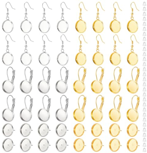PH PandaHall 70pcs Glaskuppel Cabochon Ohrringe Selbst Machen Messing Ohrhaken Ohrring Rohlinge mit Ohrverstopfung für Cabochon Ohrring, Ohrring Ohrstecker Ohrring Komponente, Gemischte Farbe