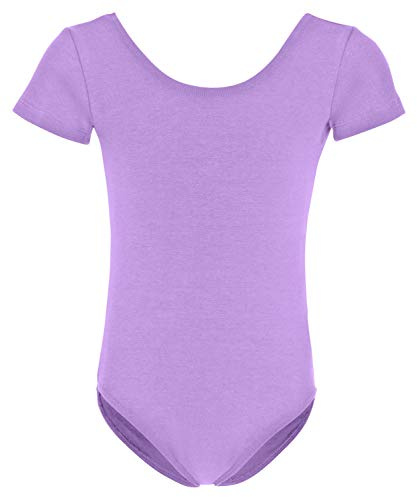 tanzmuster Ballettanzug Mädchen Kurzarm - Sally - aus weichem Baumwollstoff - Ballett Trikot Ballettbody in lavendel, Größe 116/122