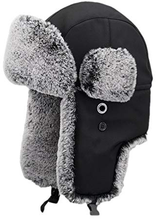 Insun Unisex Warme Fliegermütze Winter Fellmütze Trappermütze mit Kunstfell Schwarz 2 S