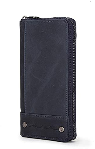 CONTACTS RFID Blocking Echtleder Herren Reißverschluss um Brieftasche Karte Telefonhalter Münzkupplung Geldbörse Organizer (Dunkelblau)