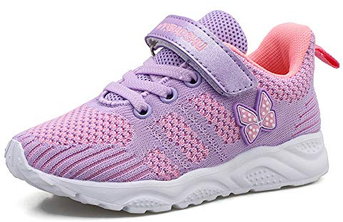 MINBEI Basket Fille Chaussures de Course Sport Running Athlétiques Shoes Tennis Gym Enfant Fitness Running Sneakers Fille, Violet, Taille 34