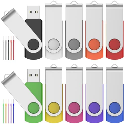 FEBNISCTE Clé USB 1Go - Lot de 10 Disques Flash Rotatifs Multicolores - Mémoire Stick 2.0 avec Cordes