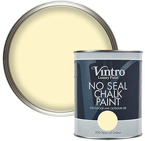 Vintro | No Seal Chalk Paint | Pale Yellow | Interior & Exterior Use | Furniture | Walls | Wood | Metal | 1 Litre (Isabella) Pale Yellow