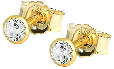 NKlaus Ohrstecker 333er Gelbgold 8 Karat Zirkonia weiß 2–5mm 2 Stück | Für Damen, Herren und Kinder
