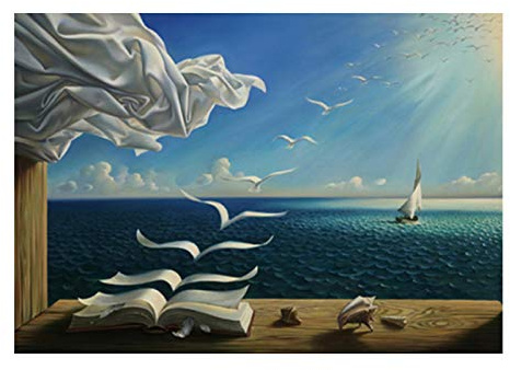 Salvador Dali Leinwand Kunstdruck Rahmen   Wandkunst Bild, Leinwand Pop Art Malerei Poster Das Wellenbuch Segelboot Deko 70x100cm Mit Rahmen