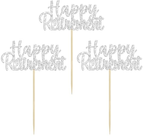 Gyufise 36 Pack Happy Retirement Cupcake Toppers SIlver Glitter Retired Cupcake Picks Retirement Theme Birthday Party Cake Decorations Rose Gold