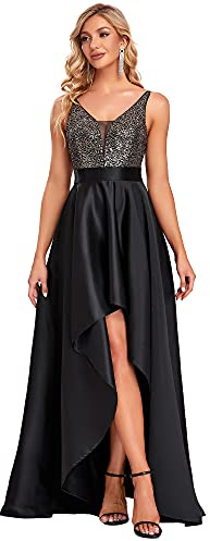 Ever-Pretty Damen V-Ausschnitt Ärmellos High Low Hohe Taille Abendkleider mit Pailletten 00667