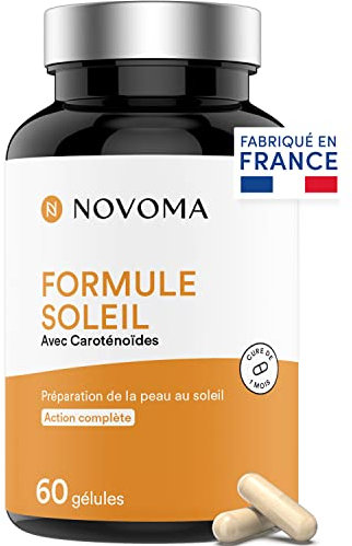 NOVOMA Complesso Solare, Accelera l'abbronzatura, Formula sinergica di 7 ingredienti - Beta-Carotene, Bardana e Rame, Preparazione e Protezione della Pelle al Sole, 60 Capsule Vegane