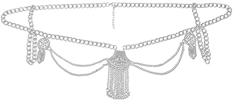 MEGAUK Damen Retro Kettengürtel Münzgürtel Fransen Bauchtanz Gürtel Metall Taillengürtel Hüftgurt