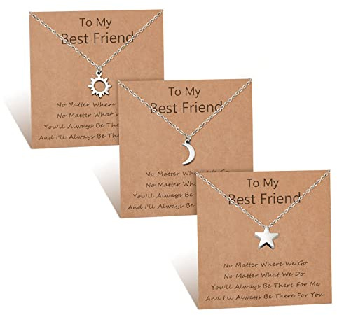 YELUWA Sonne Mond Stern Beste Freund Halskette Für 2/3 Freundschaft Bff | Übereinstimmung Pedant Halsketten Weihnachten Geburtstag Schmuck Geschenk Frauen Schwester Bestie Teen Mädchen Silber Gold