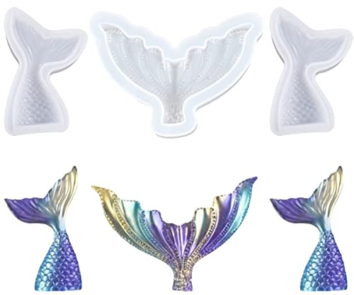 Nifocc 3 Stück Meerjungfrau Schwanz Epoxidharz Form Resin Mold Fischschwanz Kristall Gießform Casting Form 3D Ozean Thema Silikonform für DIY Basteln Schlüsselanhänger Schmuck Halskette Anhänger