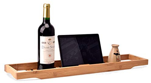 Regal Holz Bambus Badewannenregal für Badezimmer – wasserdicht über dem Rohr Ablage für Kerzenwein Seifen – 70 × 14,6 × 4,5 cm