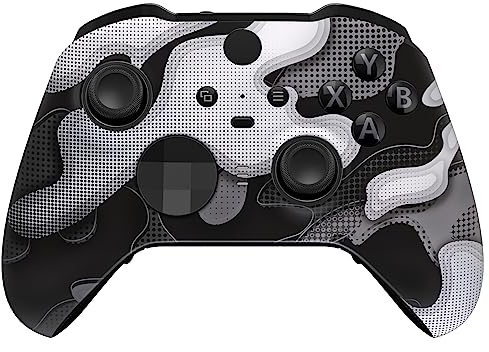 eXtremeRate Black White Camouflage Replacement Faceplate Cover for Xbox One Elite Controller Series 2 (Model 1797) Soft Touch Front Housing Shell & Accent Rings for Xbox Elite Series 2 Core Controller