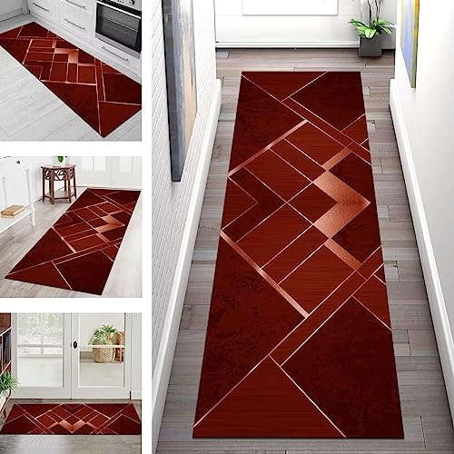 Teppich Läufer Lang Flur Küche rutschfest waschbar Korridor Tepiche Küchenläufer 110X250CM Modern Rot Teppichläufer Matte Meterware Kücheteppich Schlafzimmer Wohnzimmer Flurmatten Breit 40-120cm