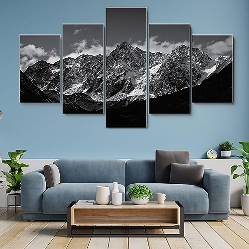 WAGYU 3D Wandaufkleber Kunst Malerei, moderne bilder Wohnzimmer mit Rahmen, Kunstdruck auf Leinwand, Schwarz-Weiß-Landschaftsfelsenberg, Leinwanddrucke 5 Stück Leinwandbilder 150x80cm