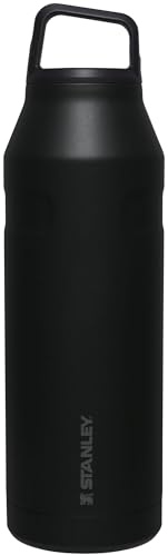Stanley IceFlow - Botella de agua con tapa y transporte, 50 onzas, tapa giratoria de boca ancha, ligera y a prueba de fugas para viajes y deportes, acero inoxidable aislado, sin BPA, color negro