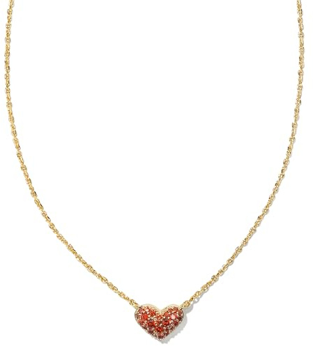 Kendra Scott Ari Pave Crystal Heart 14k Gold-Plated Necklace in Garnet, Fashion Jewelry for Women